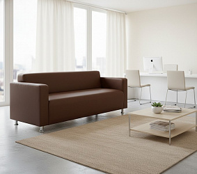 Прямой диван "Томи" кожа коричневая