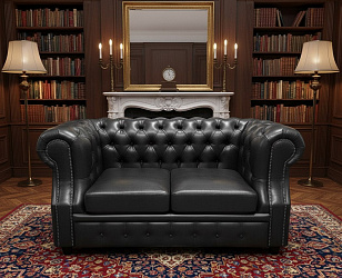 Диван "Честер Лофт" черный 2-х местный