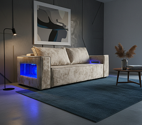 Диван еврокнижка "Лофт люкс плюш" бежевый с подсветкой