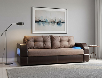 Диван еврокнижка "Манчестер коричневый с подсветкой"