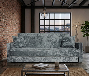 Диван книжка "Лофт с узкими подлокотниками" плюш серый