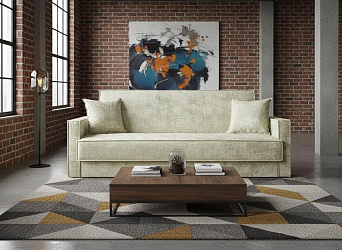 Диван книжка "Лофт с узкими подлокотниками" плюш бежевый