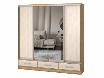 Шкаф купе 4-х дверный "Версаль" 3 ящика/ЛДСП/2 зеркала