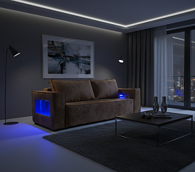 Диван еврокнижка "Лофт люкс плюш" коричневый с подсветкой