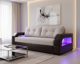 Диван еврокнижка "Манчестер бежевый с подсветкой"